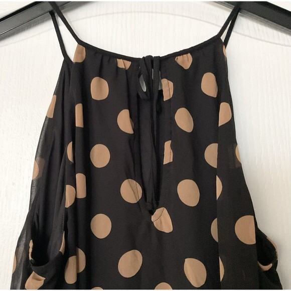 Express Women's Sleeveless Halter Blouse Top Size L, Black/Brown Polka Dot - Picture 5 of 10